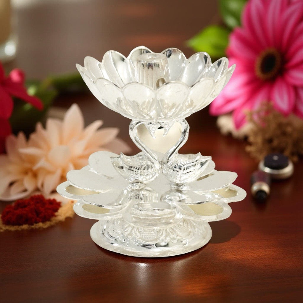Chanchala  Fancy Peacock Silver Diya