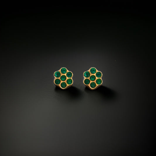 18KT Gold  Green Stone Stud Earrings