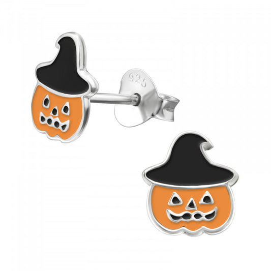 925 Silver Epoxy Pumpkin Stud Earrings