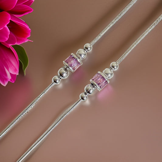 925 Silver Pink  Slider Bead Anklet 10+1 inches