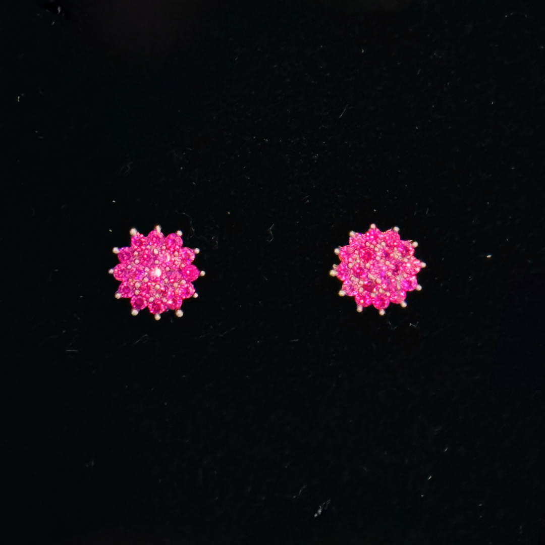 Silver Pink CZ Screw Back Earrings