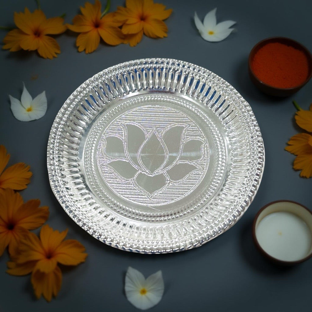 Anvi Silver Lotus Nakash Plate 3.7 Inches