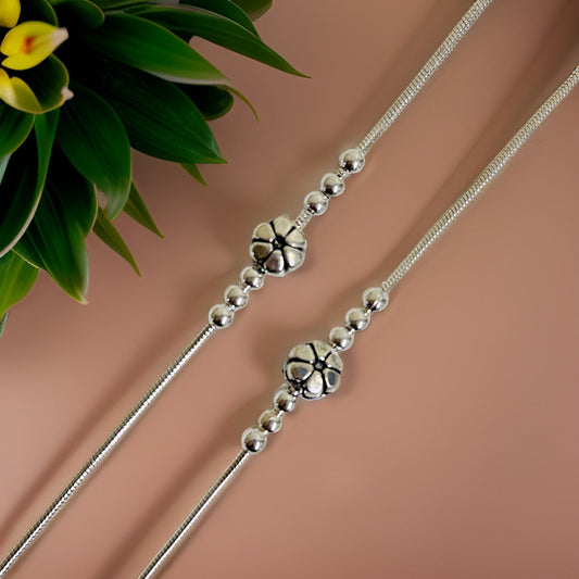 925 Silver  Flower Slider Bead Anklet 10+1 inches