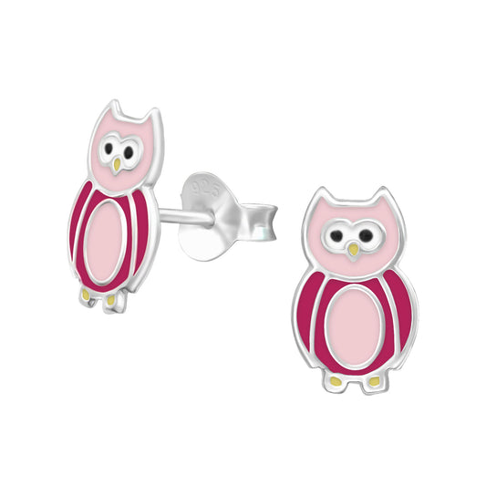 925 Silver Epoxy Owl Stud Earrings