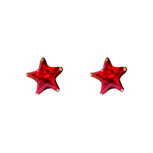 Silver Red Star Screw Back Earrings