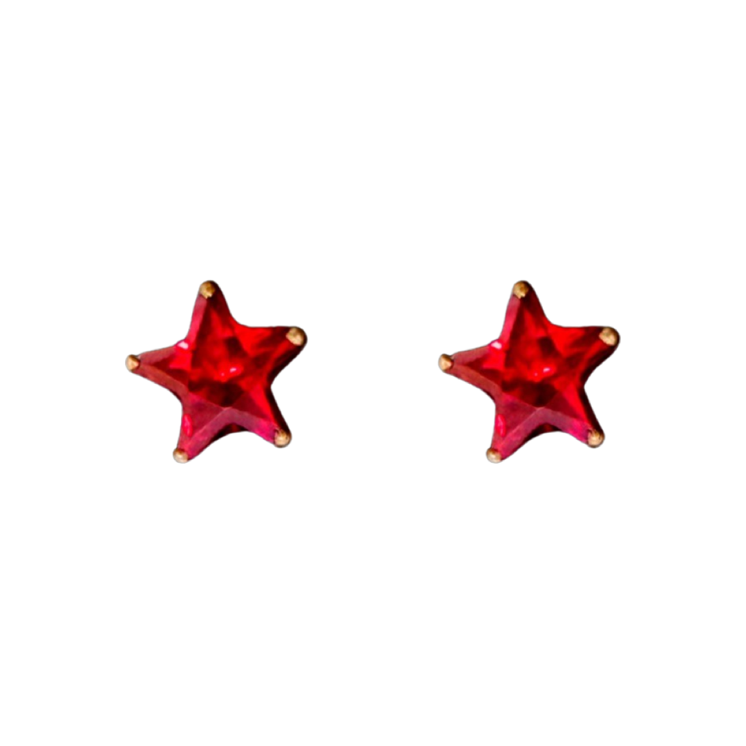 Silver Red Star Screw Back Earrings