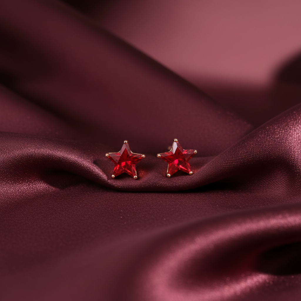 Silver Red Star Screw Back Earrings