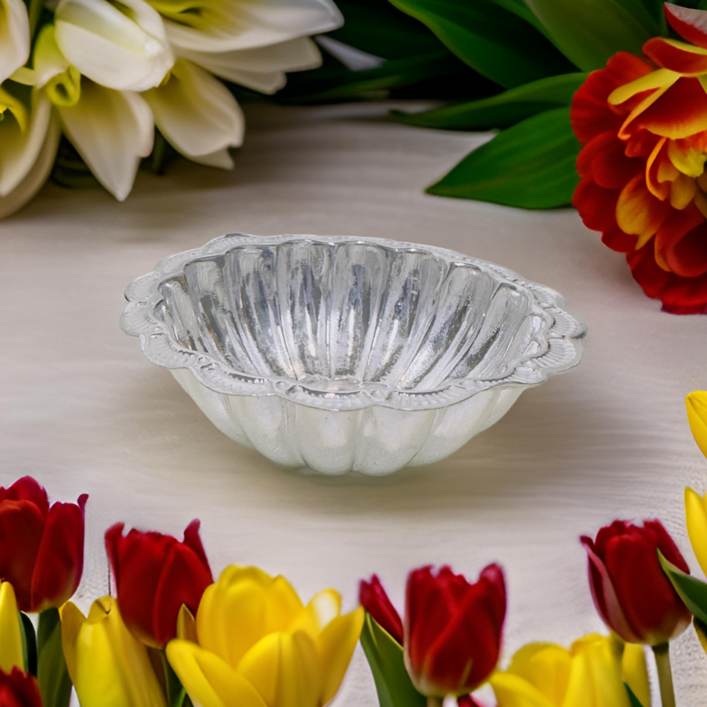 925 Silver Floral Prasad Cup