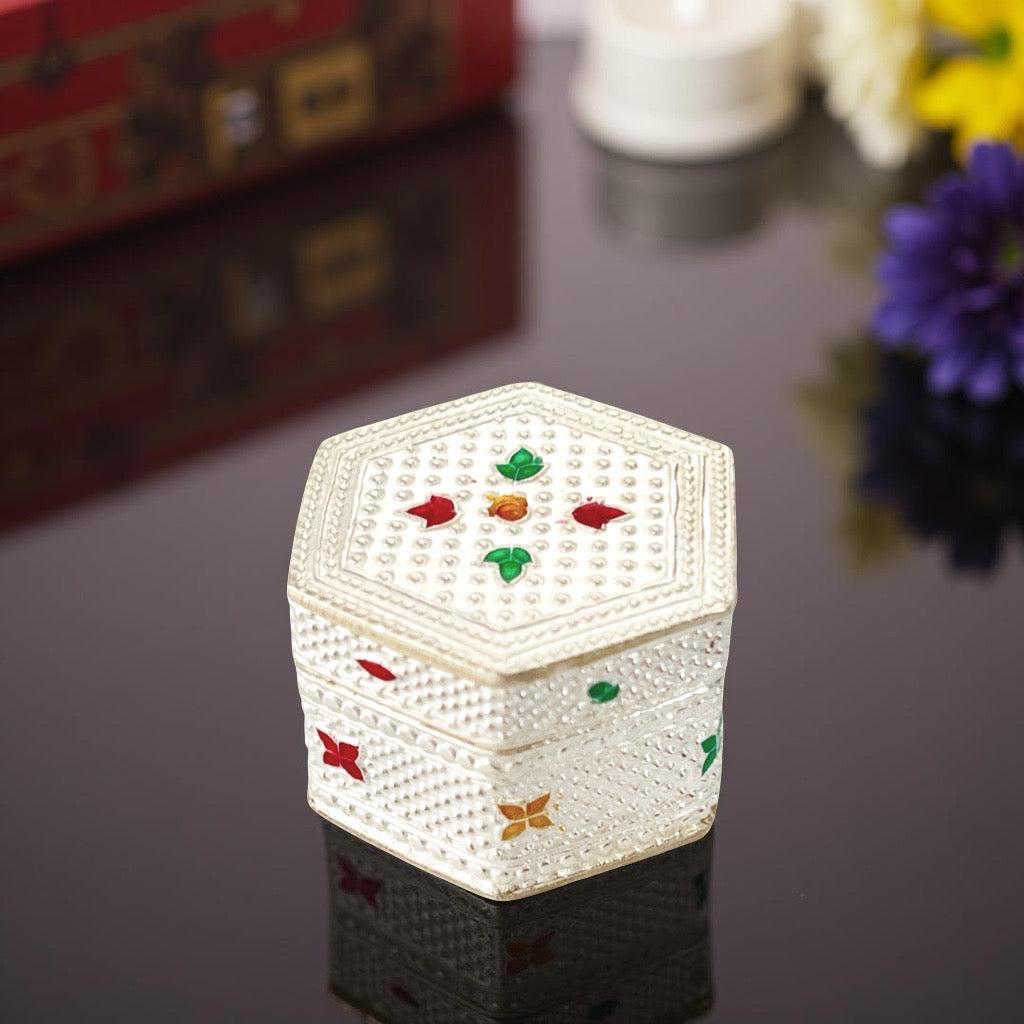 Silver Hexagonal KumKum Box