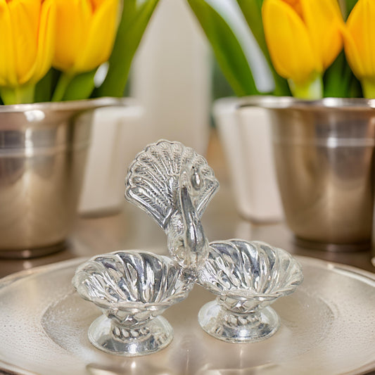 Silver Two Cup  Peacock Haldi KumKum Cups