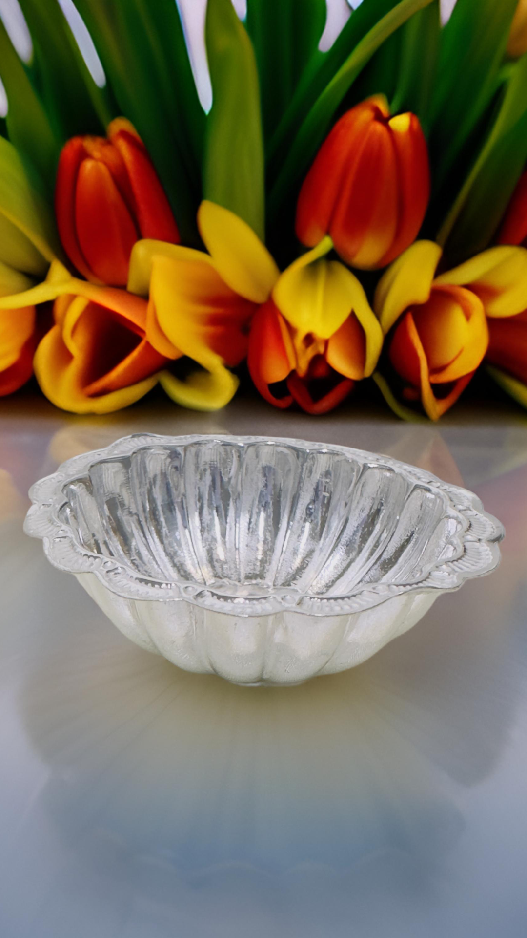 925 Silver Floral Prasad Cup