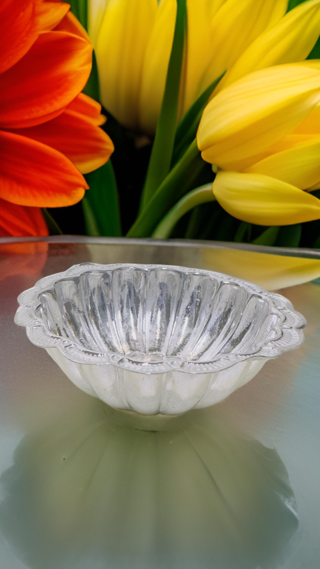 925 Silver Floral Prasad Cup