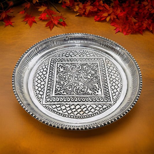 925 Antique Nakash Pooja Thali Plate 7.25 Inches