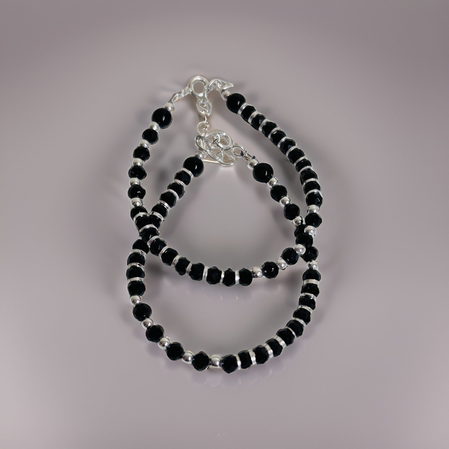 Vanshika Silver Black Bead Nazria Bracelet - Anklet 5.5 Inches