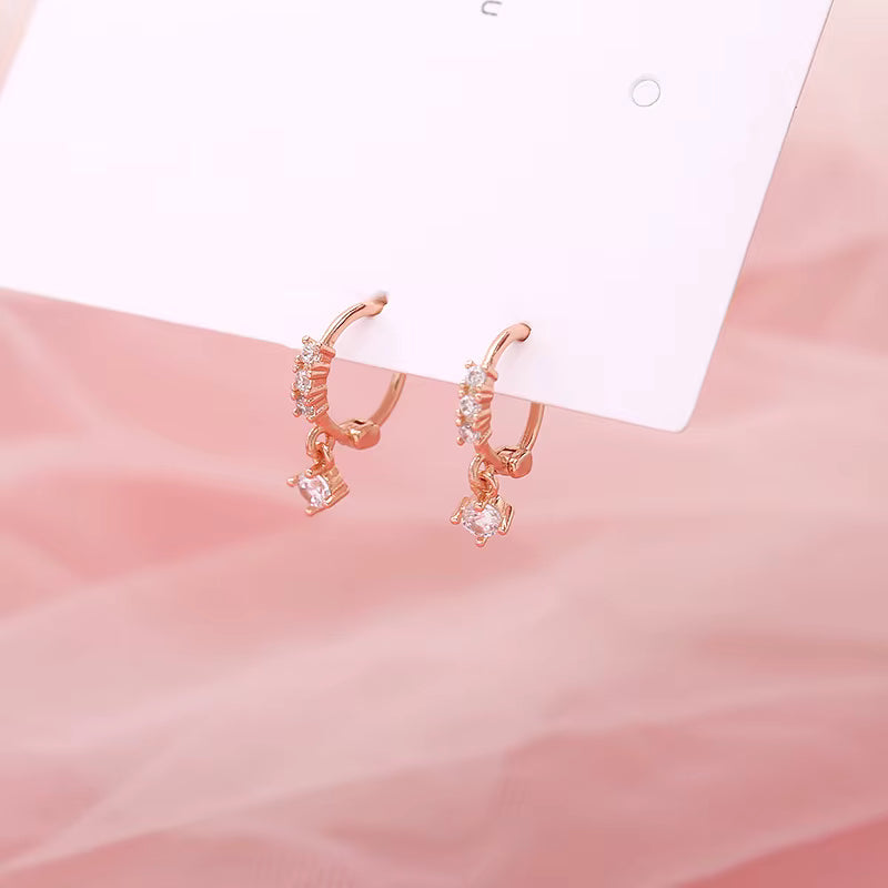 Rose Gold Plated 925 Sterling Silver Drop Hoop Earrings