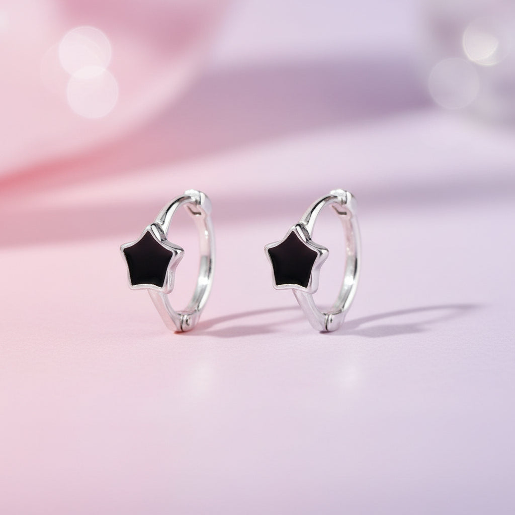 925 Sterling Silver Star Hoop Earrings
