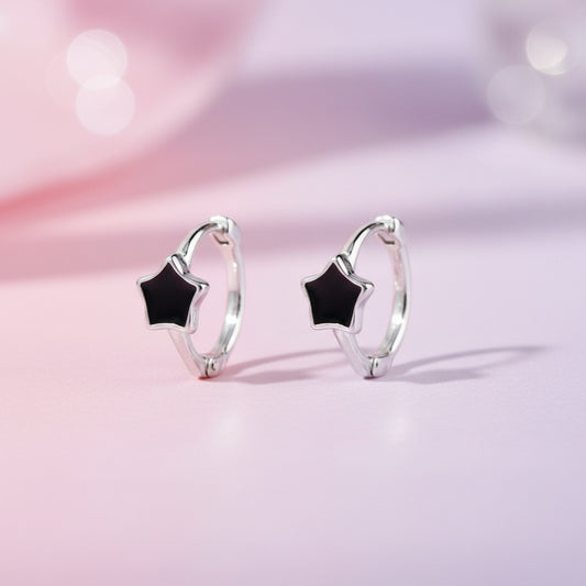925 Sterling Silver Star Hoop Earrings