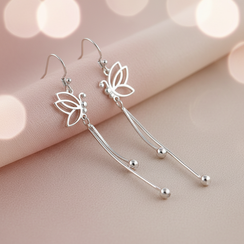 925 Sterling Silver Butterfly Drop Hook Earrings