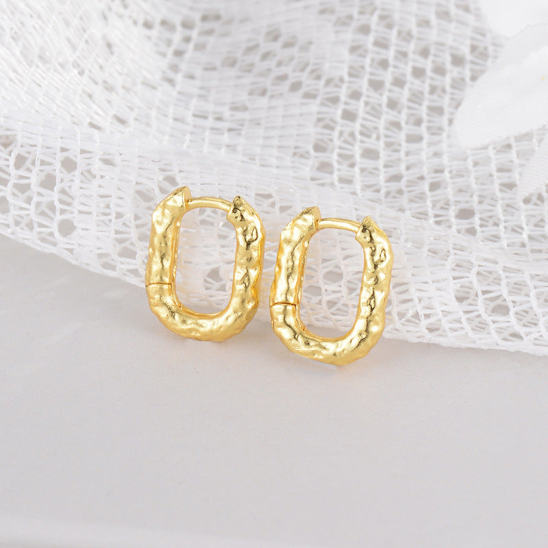 Gold Plated 925 Sterling Silver Textured Sqaure Hoop Earrings
