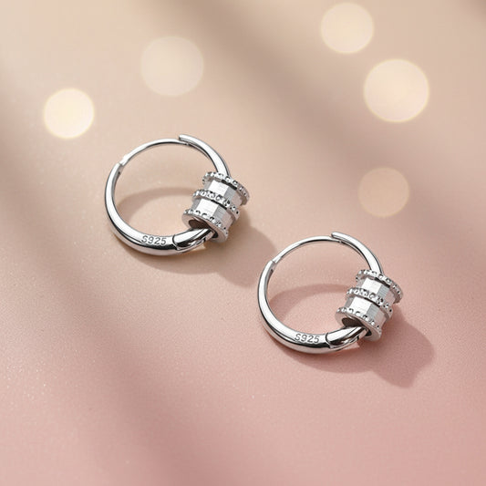 925 Sterling Silver Roller Bead Hoop Earrings