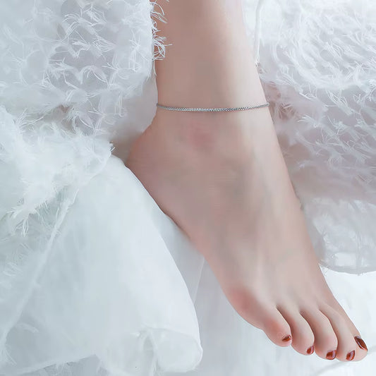 925 Silver Plain Textured Anklet
