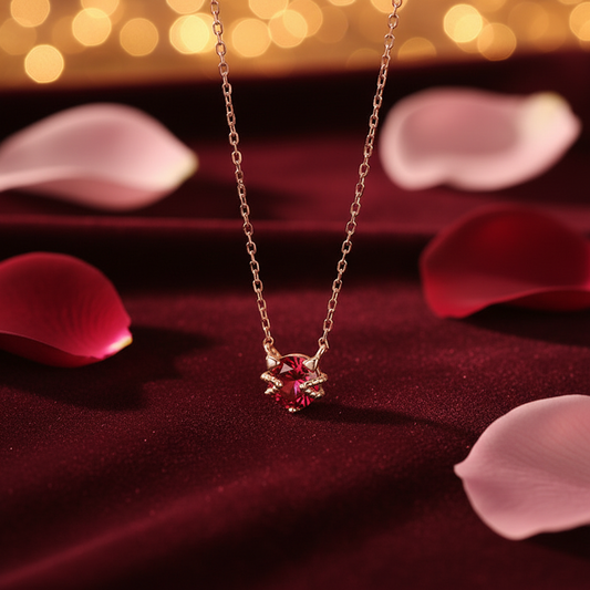 Rose Gold Plated 925 Sterling Silver Red CZ Stone Necklace
