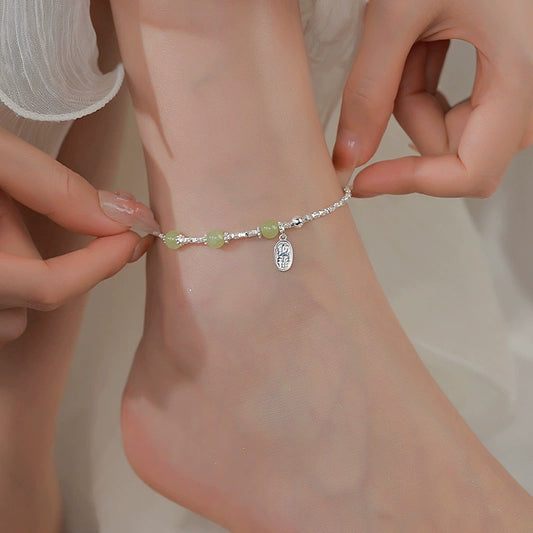 925 Silver Tri Bead Strawberry Quartz  Anklet