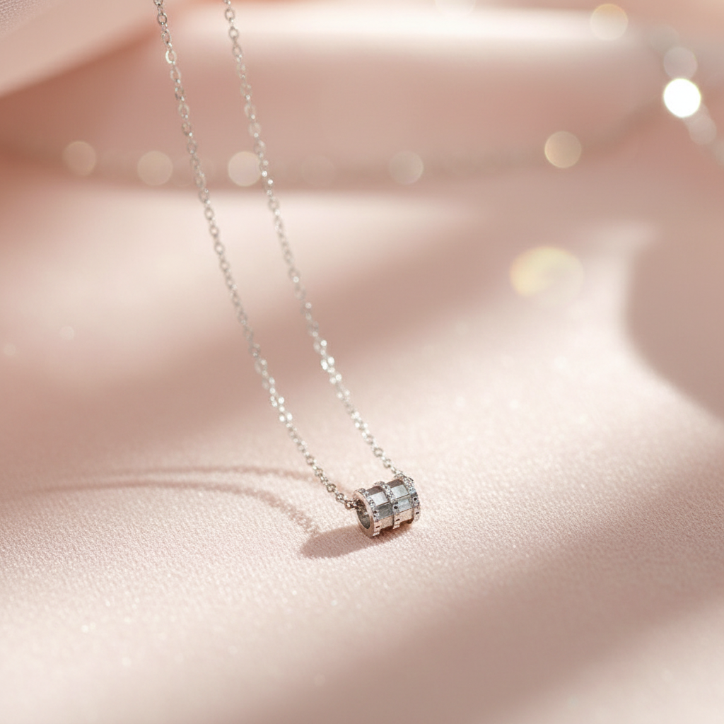Rhodium Plated 925 Sterling Roller Bead Necklace