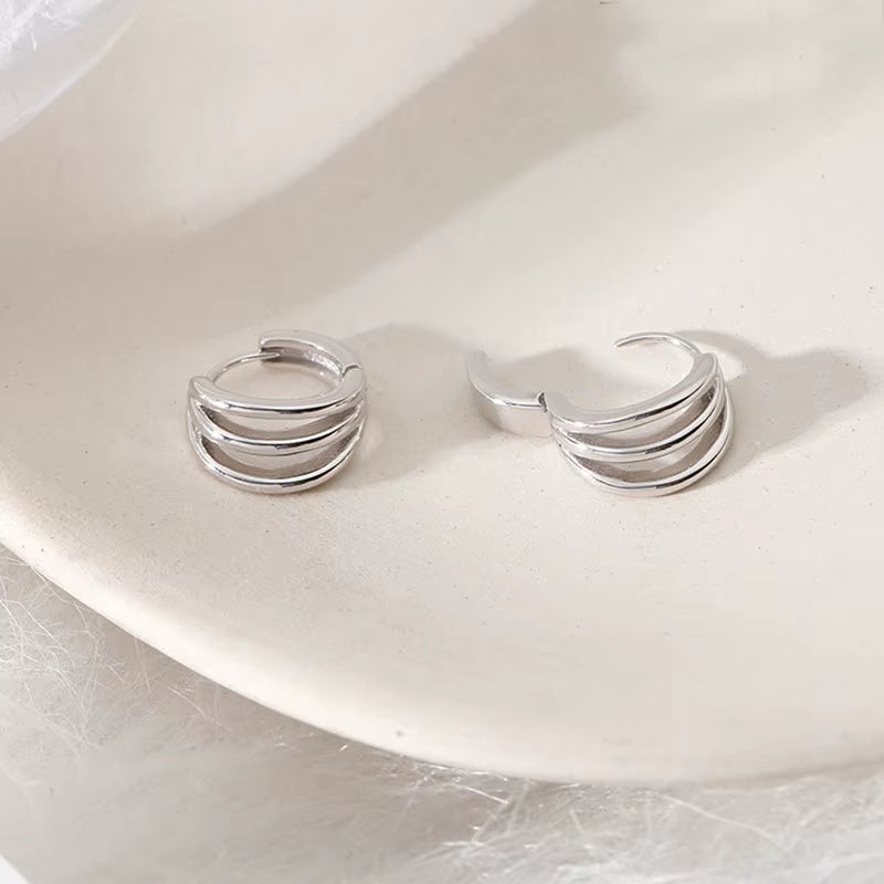 Rhodium Plated 925 Sterling Three Loop Hoop Earrings