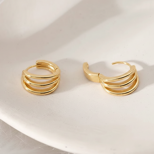 Gold Plated 925 Sterling Three Loop Hoop Earrings