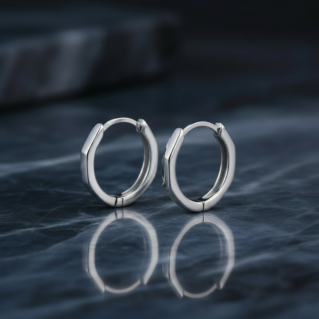 Rhodium Plated 925 Sterling Silver Geometric Hoop Earrings