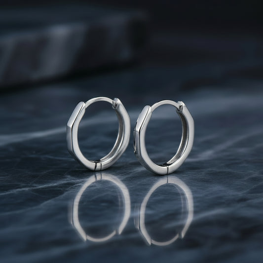 Rhodium Plated 925 Sterling Silver Geometric Hoop Earrings
