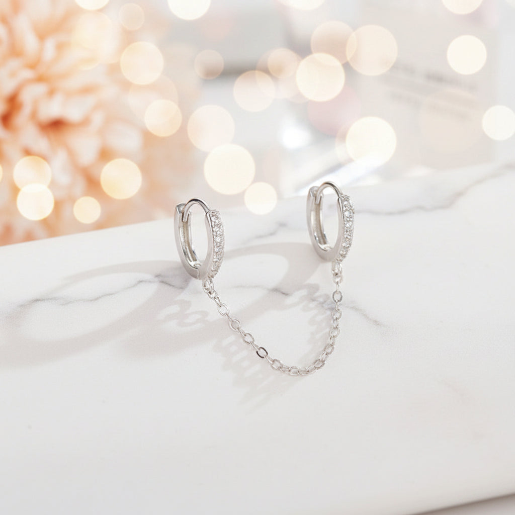Rhodium Plated 925 Sterling Silver Double Hoop Earrings