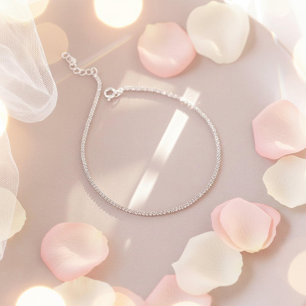 925 Silver Plain Textured Anklet