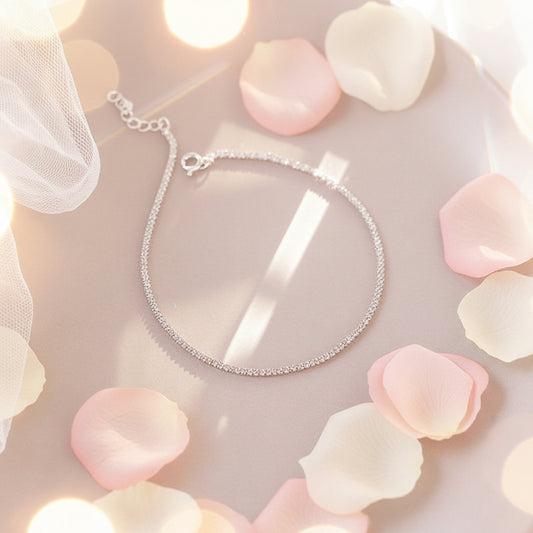 925 Silver Plain Textured Anklet