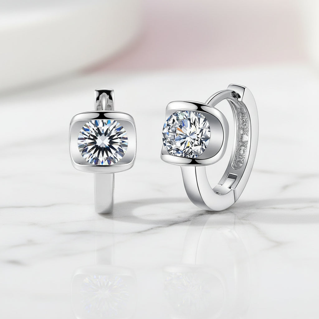 925 Sterling Silver Stone Hoop Earrings