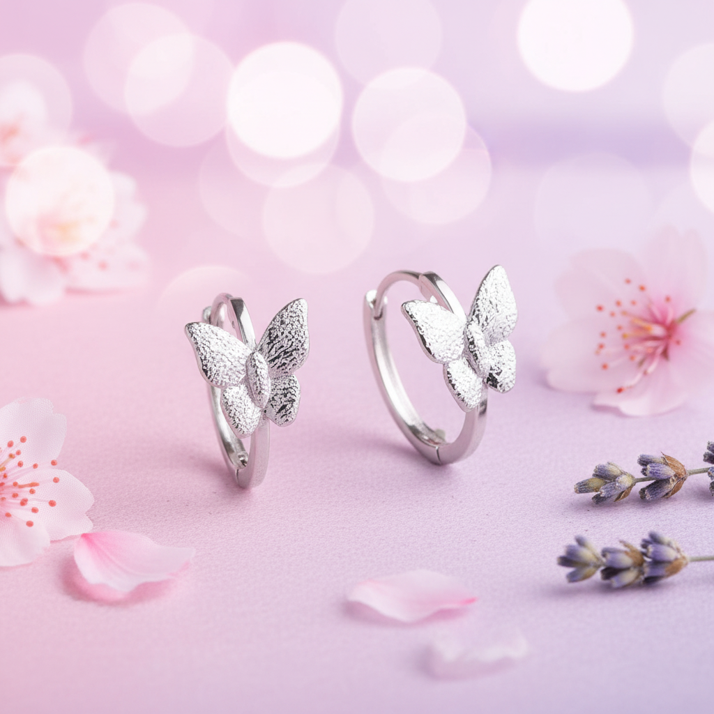 925 Sterling Silver Butterfly Hoop Earrings