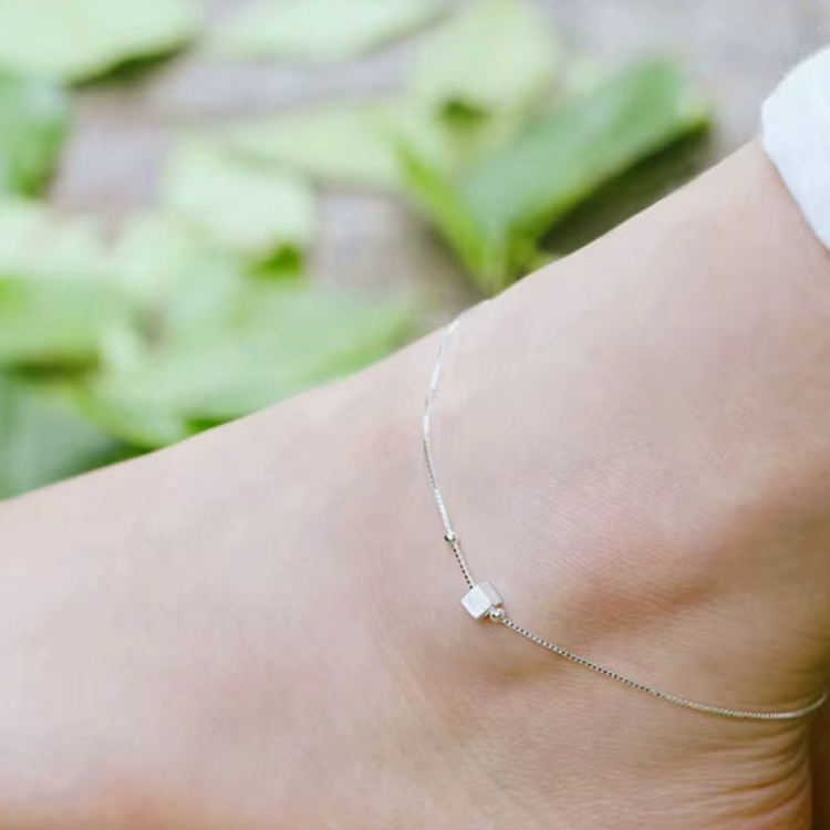 925 Silver Square Bead Anklet