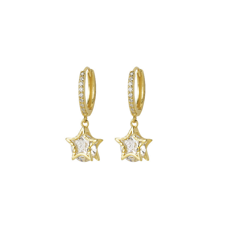 Gold Plated 925 Sterling Star Drop Hoop Earrings