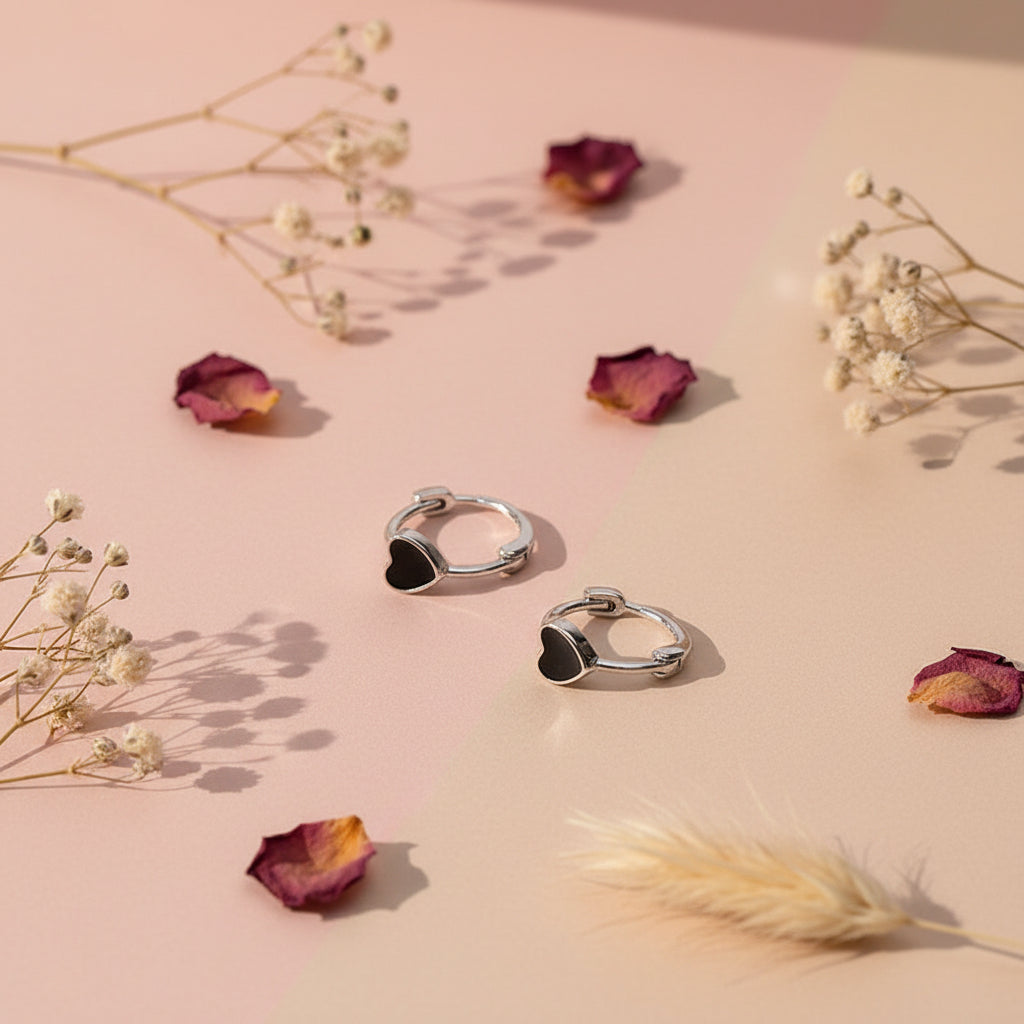 925 Sterling Heart Epoxy Hoop Earrings