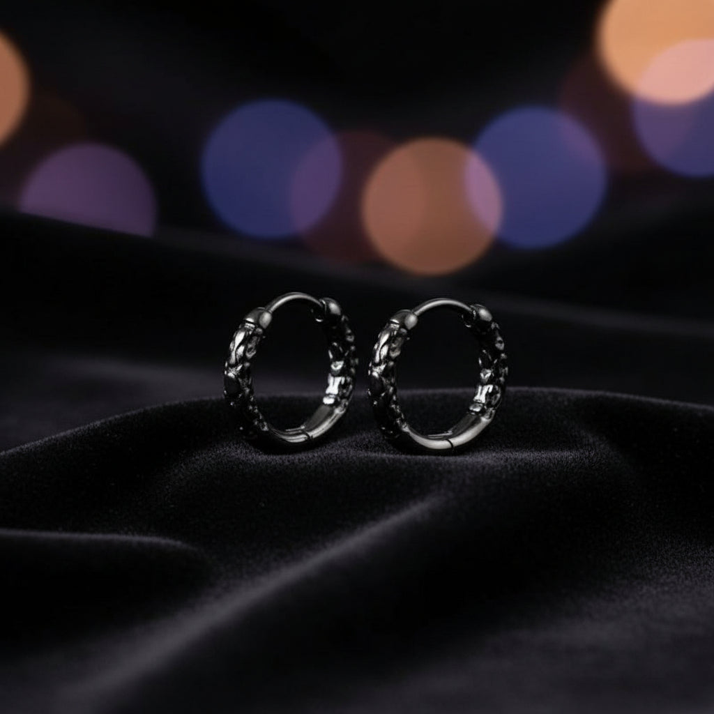 Black Rhoidum Plated 925 Sterling Cudgel Hoop Earrings