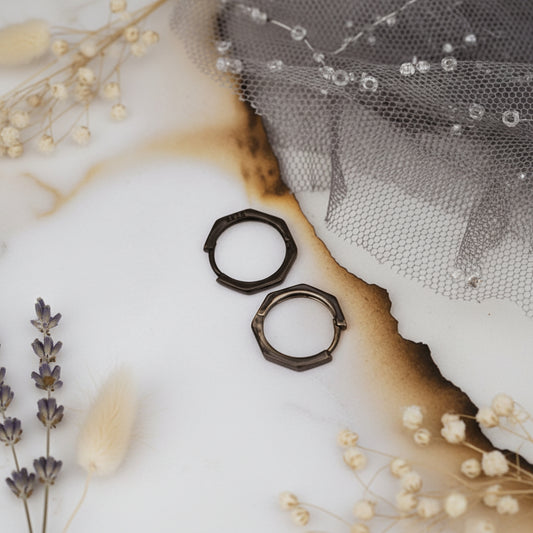 Black Rhodium Plated 925 Sterling Silver Geometric Hoop Earrings