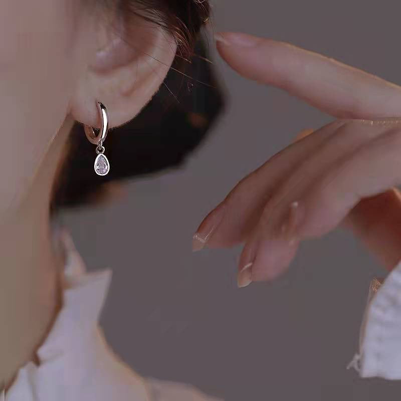 925 Sterling Silver Roller Tear Drop Hoop Earrings