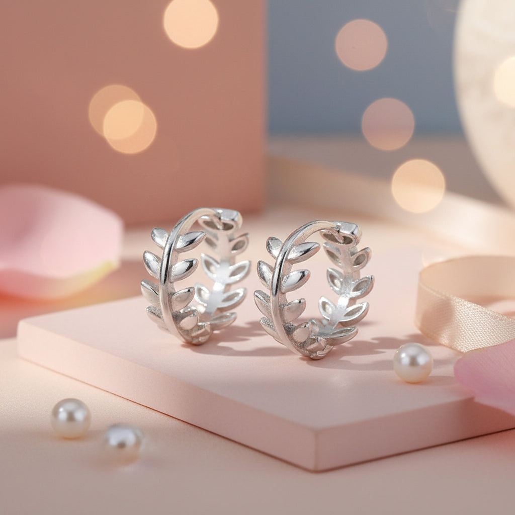 925 Sterling Silver Floral Hoop Earrings