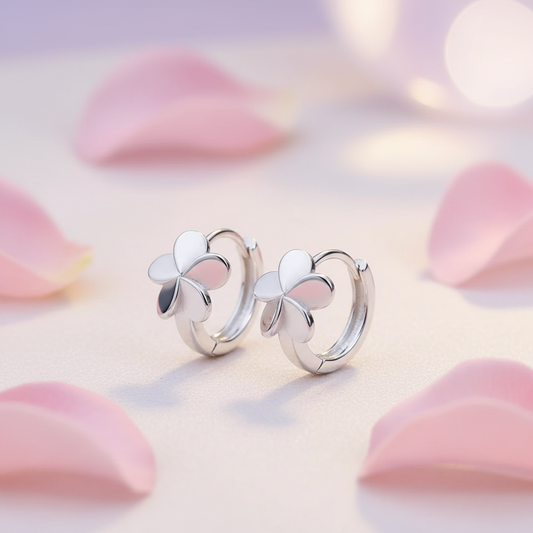 Rhodium Plated 925 Sterling Silver Floral Hoop Earrings