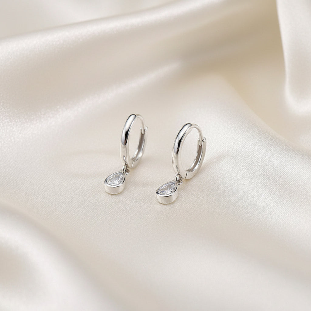 925 Sterling Silver Roller Tear Drop Hoop Earrings
