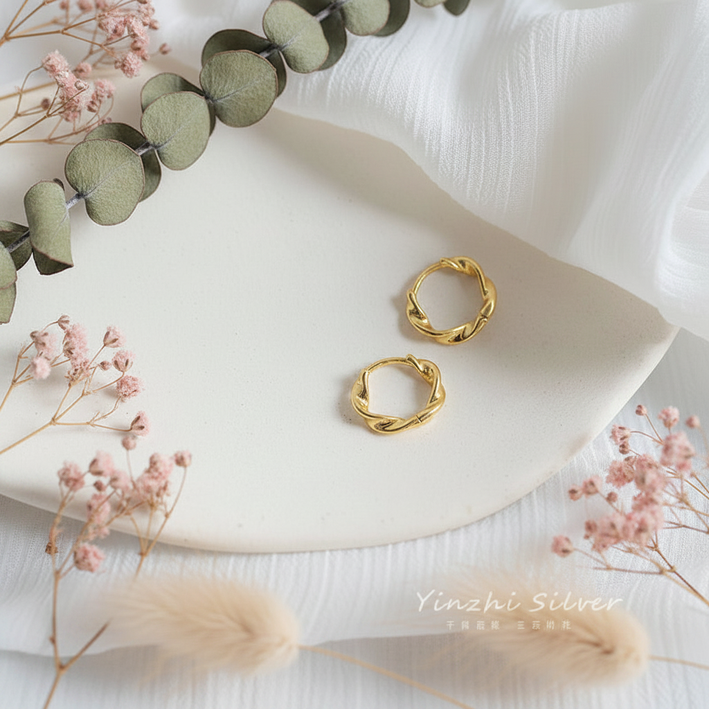 Gold Plated 925 Sterling Plain Twisted Hoop Earrings