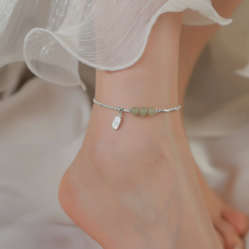 925 Silver Strawberry Quartz Bead Anklet