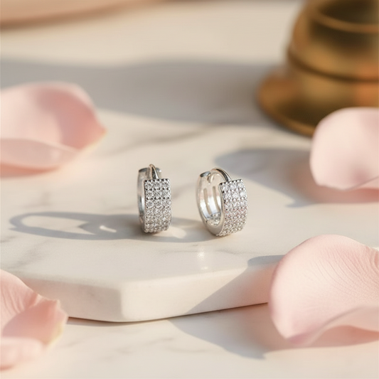 Rhodium Plated 925 Sterling CZ Hoop Earrings