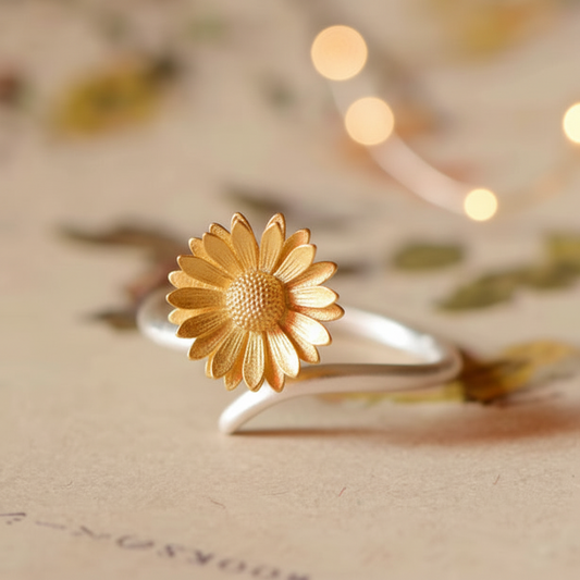 925 Sterling Silver Adjustable Two Tone Flower Ring